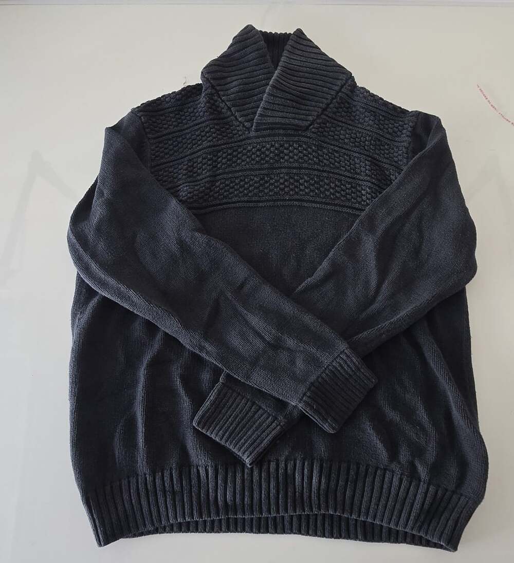 Chaps Shawl Collar Sweater Size M Black Cotton Knit Pullover